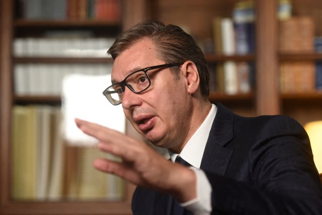  Serbian President Aleksandar Vucic speaks during an interview with Reuters in Belgrade, Serbia August 29, 2022. (photo credit:  REUTERS/ZORANA JEVTIC)