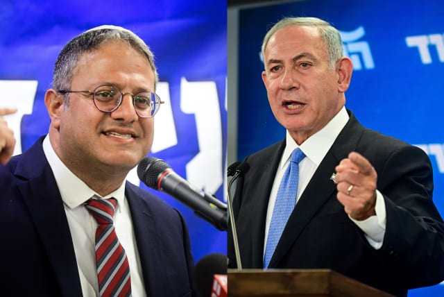  L: Otzma Yehudit leader MK Itamar Ben Gvir. R: Likud leader, former-prime minister Benjamin Netanyahu. (photo credit: AVSHALOM SASSONI/MAARIV)