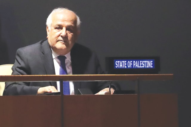  PALESTINIAN AMBASSADOR to the UN, Riyad Mansour, sits in the General Assembly. The State of Palestine is recognized by more than 130 countries, but not by most of the countries of the OECD, says the writer.  (photo credit: Shannon Stapleton/Reuters)