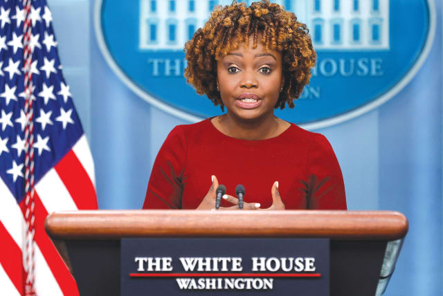  WHITE HOUSE Press Secretary Karine Jean-Pierre holds the daily press briefing. (photo credit: JONATHAN ERNST/REUTERS)