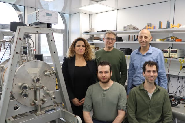  The satellite team (Clockwise): Orly Blumberg, Prof. Ofer Amrani, Prof. Meir Ariel, Dr. Dolev Bashi & Idan Finkelstein (photo credit: TEL AVIV UNIVERSITY)