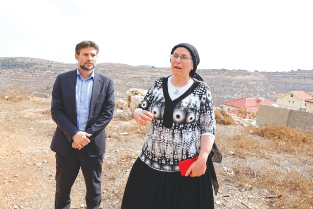  BEZALEL SMOTRICH and Orit Struck visit Gush Etzion in October, days before the election (photo credit: GERSHON ELINSON/FLASH90)