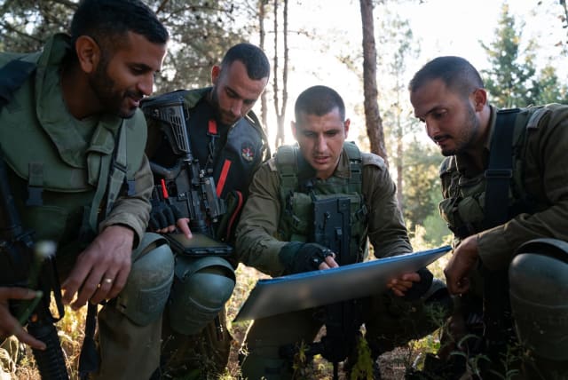 Israeli military forces are seen carrying out a multi-day drill near Gaza on January 17, 2023. Lt. Col. Ana Fares in second from the right. (photo credit: IDF SPOKESPERSON'S UNIT)