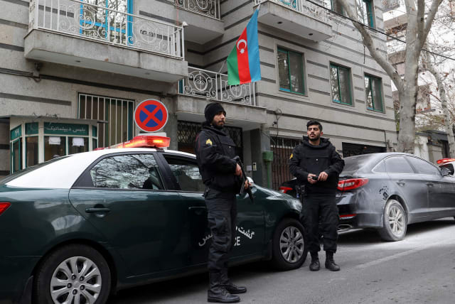  A general view outside the Embassy of the Republic of Azerbaijan after an attack on it, in Tehran, Iran, January 27, 2023. (photo credit: MAJID ASGARIPOUR/WANA/REUTERS)