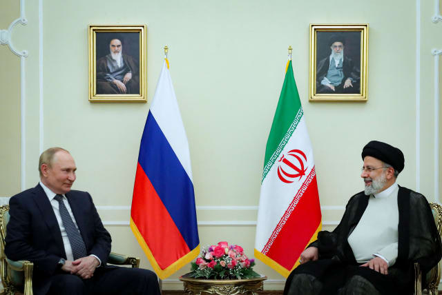  Russian President Vladimir Putin meets with Iranian President Ebrahim Raisi in Tehran, Iran July 19, 2022.  (photo credit: PRESIDENT WEBSITE/WANA (WEST ASIA NEWS AGENCY)/HANDOUT VIA REUTERS)