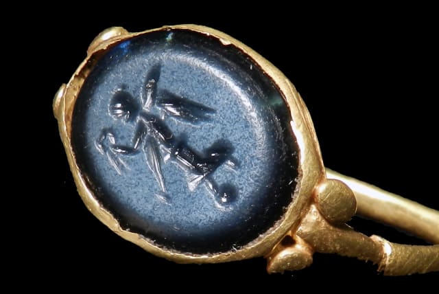  An ancient Roman ring set with an intaglio. (photo credit: Wikimedia Commons)