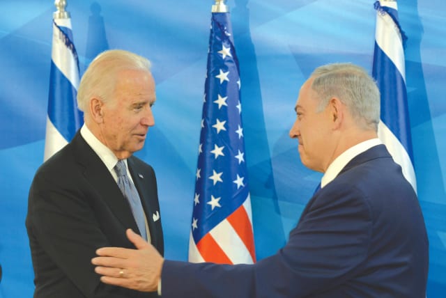  PRIME MINISTER Benjamin Netanyahu meets with Joe Biden at the Prime Minister’s Office in Jerusalem, in 2016 when Biden was US vice-president. (photo credit: AMOS BEN GERSHOM/GPO)