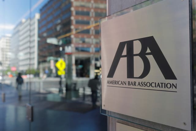 Signage is seen outside of the American Bar Association (ABA) in Washington, DC, US, May 10, 2021. (photo credit: REUTERS/ANDREW KELLY)