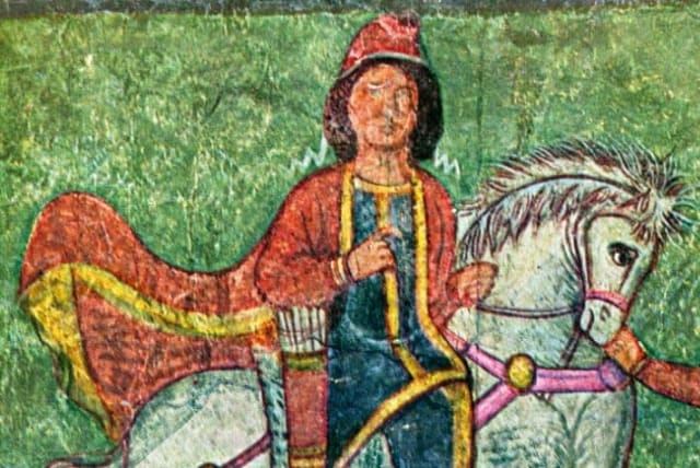  Mordechai, seated on a white horse, 3rd century. (photo credit: Wikimedia Commons)
