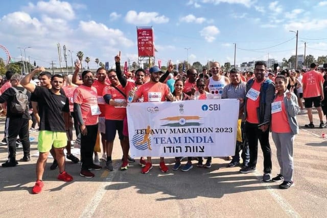  SOME OF the members of the Indian Embassy team who ran in the Tel Aviv Marathon.  (photo credit: COURTESY INDIAN EMBASSY IN ISRAEL)