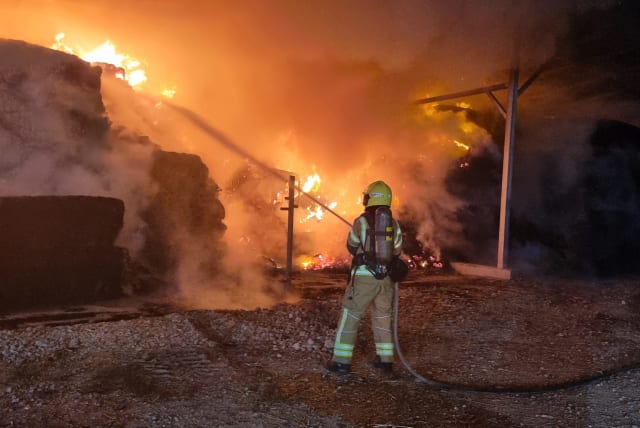  MK Ben Barak's burning barn in moshav Nahalal, March 11, 2023. (photo credit: FIRE AND RESCUE NORTHERN DIVISION)