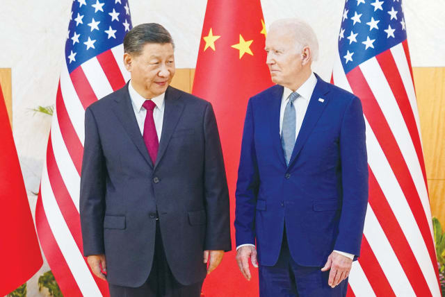  US PRESIDENT Joe Biden meets Chinese President Xi Jinping on the sidelines of the G20 summit in Bali, in November. A China-dominated Middle East would threaten US trade and national security, says the writer. (photo credit: KEVIN LAMARQUE/REUTERS)