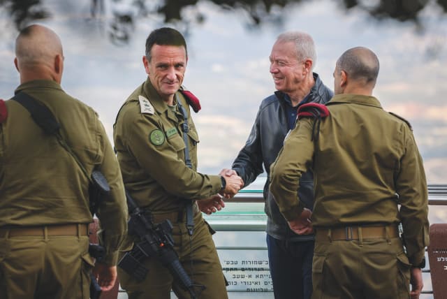  DEFENSE MINISTER Yoav Gallant and IDF Chief of Staff Herzi Halevi visit near the border with Lebanon, earlier this month (photo credit: David Cohen/Flash90)