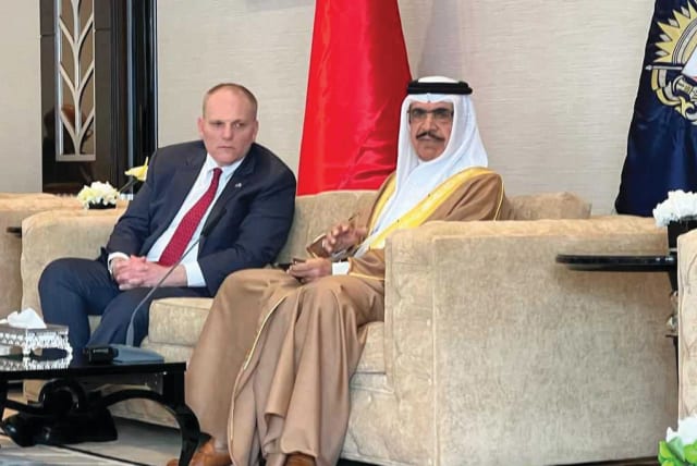  THE WRITER meets with Bahrain Defense Minister Abdullah bin Rashid Al Khalifa.  (photo credit: CONFERENCE OF PRESIDENTS)