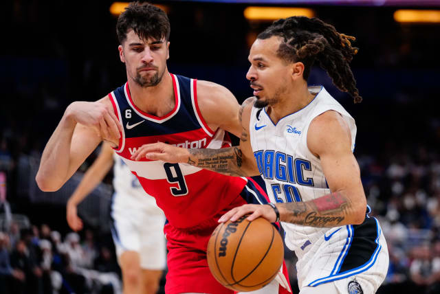  ISRAELI FORWARD Deni Avdija (left) is third on the Washington Wizards in defensive win shares (1.3), behind only Kristaps Porzingis and Kyle Kuzma (photo credit: Rich Storry/USA Today Sports)