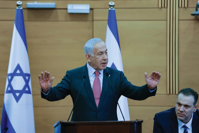  PRIME MINISTER Benjamin Netanyahu addresses a meeting of the parliamentary faction of his Likud party, in the Knesset, last month. (photo credit: ERIK MARMOR/FLASH90)