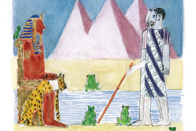  PLAGUE OF frogs: Artist Avner Moriah depicts Pharaoh summoning Moses and Aaron to halt the plague of frogs. (photo credit: Courtesy Avner Moriah)