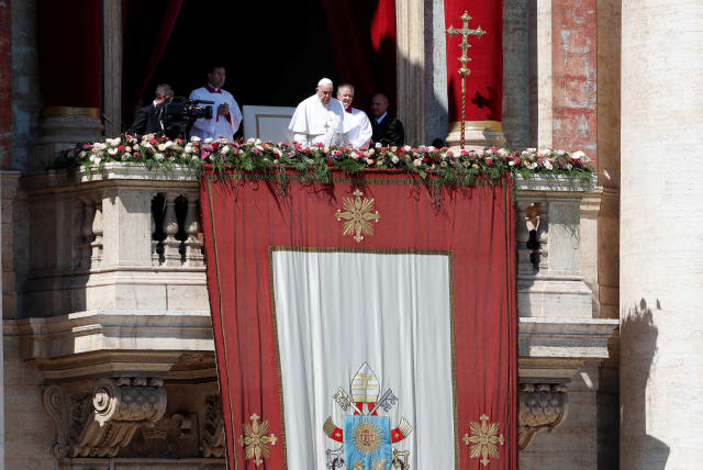  Pope Francis delivers his "Urbi et Orbi" ("To the City and the World") message at St. Peter's Square, on Easter Sunday, at the Vatican, April 9, 2023. (photo credit: REUTERS)