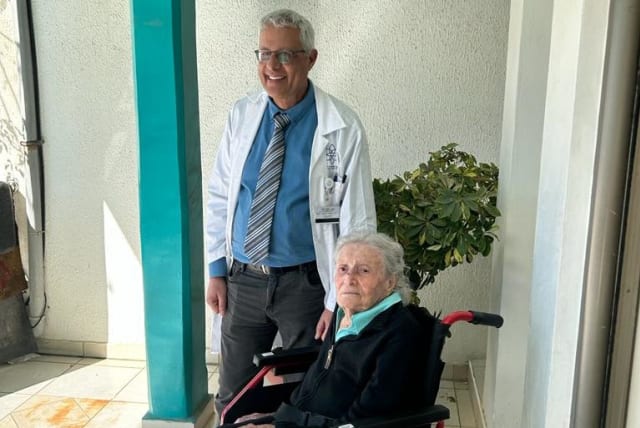  Rachel Kafri and Prof. Shaul Atar on her follow-up visit after implanting the pacemaker (photo credit: GALILEE MEDICAL CENTER)