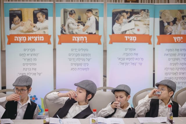  STUDENTS FROM Beitar Illit’s Talmud Torah Ohalei Menachem perform a mock Seder last month.  (photo credit: NATI SHOHAT/FLASH90)
