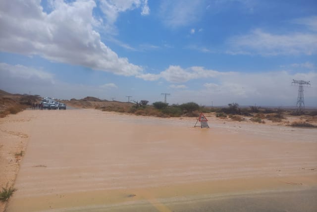  Heavy rains and floods caused the closure of Highway 90 in the South, April 12, 2023. (photo credit: MIKE GATNER)