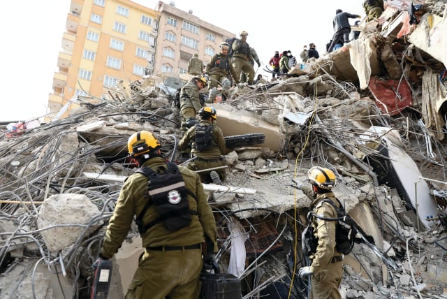 IDF RESCUE workers search through rubble for survivors in the aftermath of a deadly earthquake in Kahramanmaras, Turkey, in February. It showed that Israel’s ties with Turkey are very stable, says the writer. (photo credit: RONEN ZVULUN/REUTERS)