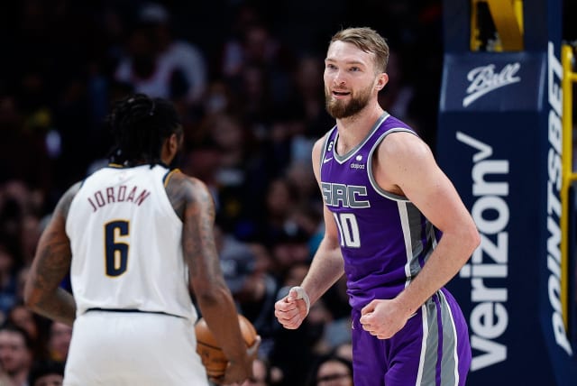  Sacramento Kings forward Domantas Sabonis (10) reacts after a play in the second quarter against the Denver Nuggets at Ball Arena. (photo credit: Isaiah J. Downing-USA TODAY Sports/REUTERS)