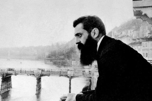  Theodor Herzl on the Hotel Les Trois in Basel, Switzerland. (The Bettman Archive)  (photo credit: EPHRAIM MOSHE LILIEN)