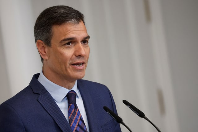  Spanish Prime Minister Pedro Sanchez attends a joint news conference with Brazil's President Luiz Inacio Lula da Silva, at Moncloa Palace in Madrid, Spain April 26, 2023. (photo credit: REUTERS/JUAN MEDINA)