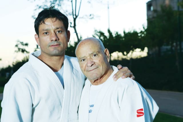  SMADJA WITH father-trainer, Morris, who helped introduce judo to Israel. (photo credit: ODED KARNI)