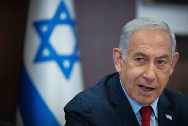  Prime Minister Benjamin Netanyahu at a weekly cabinet meeting, May 14, 2023. (photo credit: YONATAN SINDEL/FLASH90)