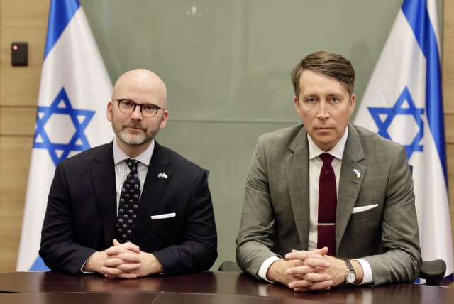  Members of the far-right Sweden Democrats are seen amid their mystery-shrouded visit to Israel, in Jerusalem, on May 17, 2023. (photo credit: MARC ISRAEL SELLEM/THE JERUSALEM POST)