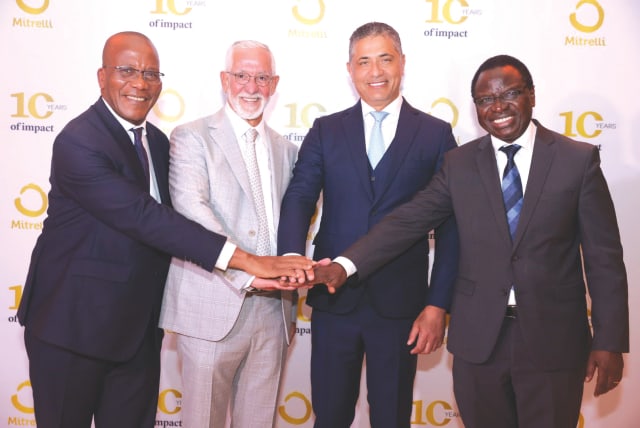 Dr. Vaflahi Meite, D-G of economic diplomacy, Republic of Côte d’Ivoire; Haim Taib, founder/president of Mitrelli Group and Menomadin Foundation; João Baptista Borges, minister of water/energy of Angola; Dr. Serigne Gueye Diop, minister, and adviser to Senegal President for agriculture/industry (photo credit: MICHA BRIKMAN)