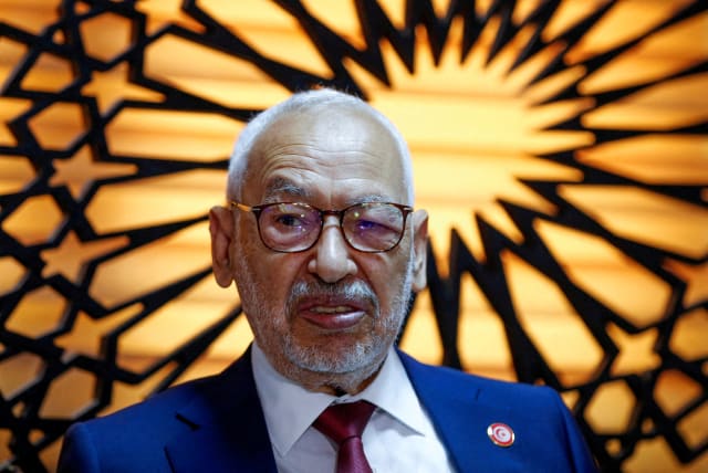  Rached Ghannouchi, the head of Islamist Ennahda party and former speaker of the parliament, during an interview with Reuters at his office in Tunis, Tunisia, July 15, 2022. (photo credit: REUTERS/Zoubeir Souissi/File Photo)
