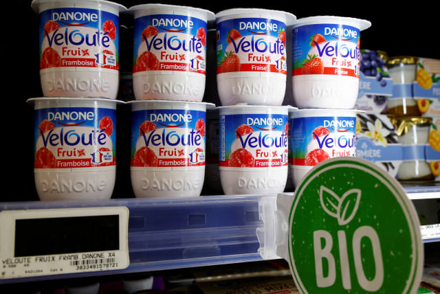 Dairy products of French food group Danone are seen in a supermarket in Nice, France, January 9, 2023 (photo credit: REUTERS/ERIC GAILLARD)