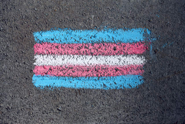  The trans flag drawn with chalk on a sidewalk (photo credit: PEXELS)