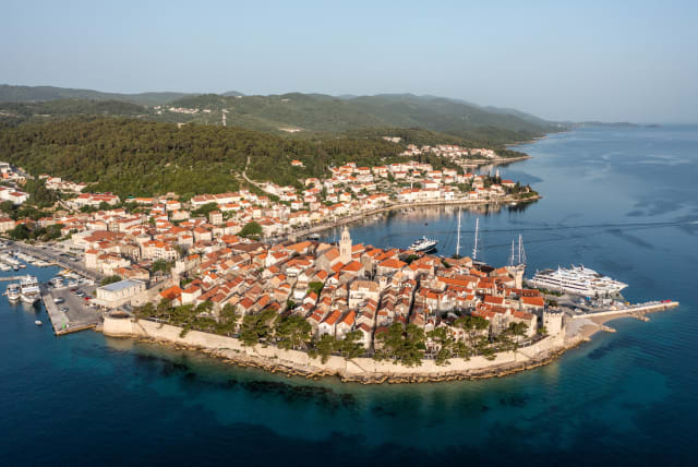  General view of Korcula, Croatia, June 23, 2021. Picture taken with a drone on June 23, 2021. (photo credit: ANTONIO BRONIC/REUTERS)