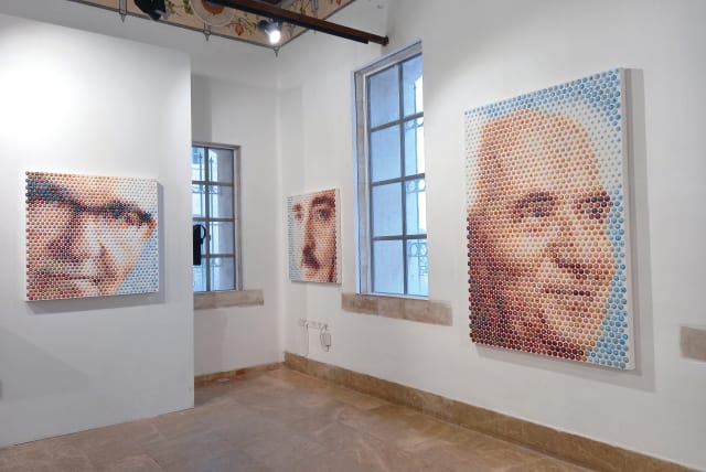  GAVIN RAIN’S portraits (from left to right) of Levi Eshkol, Moshe Sharett and David Ben-Gurion are seen on display in the ‘Prime Ministers in Perspective’ exhibition in Jerusalem. (photo credit: LIAT COLLINS)