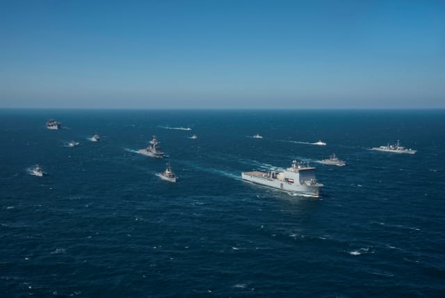  Ships from partner nations of Combined Task Force North participate in a photo exercise during a 60-nation International Maritime Exercise/Cutlass Express 2022 (IMX/CE22), in the the Arabian Gulf, Middle East, in this photo taken on February 9, 2022 and released by the U.S. Navy on February 10, 202 (photo credit: US Naval Forces Central Command/2nd Class Helen Brown/Handout via REUTERS)
