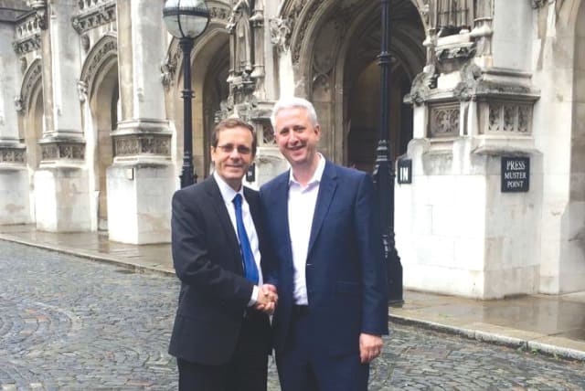  THE WRITER meets at Westminster with then-Israeli opposition leader Isaac Herzog.  (photo credit: IVAN LEWIS)