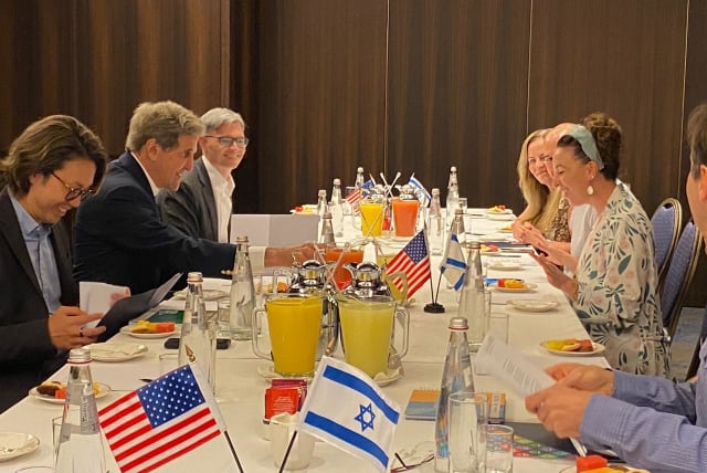  Meeting on June 2, 2023 between US Special Presidential Envoy for Climate John Kerry and Environmental Protection Minister Idit Silman (photo credit: Environmental Protection Ministry)