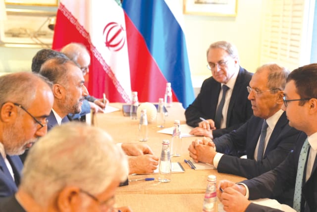  IRANIAN FOREIGN Minister Hossein Amir-Abdollahian meets with Russian counterpart Sergei Lavrov, last week. Iran is encouraged by its partnership with Russia, says the writer. (photo credit: Iran’s Foreign Ministry/West Asia News Agency/Reuters)