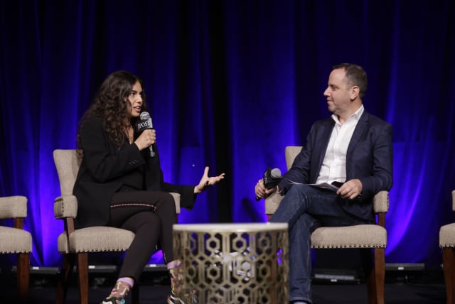  Shlomit Malka is seen being interviewed by Guy Franklin at The Jerusalem Post Annual Conference on June 5, 2023. (photo credit: MARC ISRAEL SELLEM/THE JERUSALEM POST)