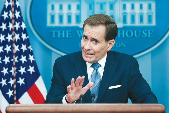  WHITE HOUSE National Security Council spokesman John Kirby answers questions during a daily press briefing, earlier this month. (photo credit: REUTERS/EVELYN HOCKSTEIN)