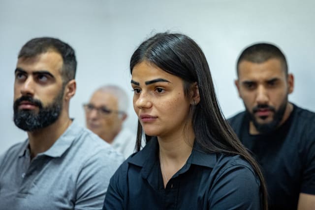  Orian Ben Khalifa, a former Israeli police border officer accused of assaulting a Palestinian woman in Jerusalem Old City, seen as she arrives for a court hearing at the Magistrate's Court in Jerusalem, on June 20, 2023 (photo credit: YONATAN SINDEL/FLASH90)
