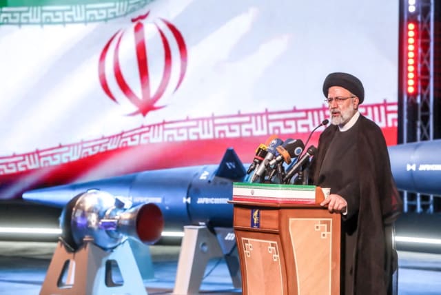  Iranian President Ebrahim Raisi speaks during the unveiling ceremony of the new ballistic missile called "Fattah" with a range of 1400 km, in Tehran, Iran, June 6, 2023 (photo credit: IRGC/WANA (West Asia News Agency)/Handout via REUTERS)