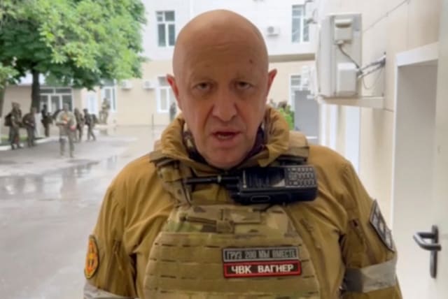  Founder of Wagner private mercenary group Yevgeny Prigozhin speaks inside the headquarters of the Russian southern army military command center, which is taken under control of Wagner PMC, according to him, in the city of Rostov-on-Don, Russia, June 24, 2023, (photo credit: PRESS SERVICE OF "CONCORD"/HANDOUT VIA REUTERS)