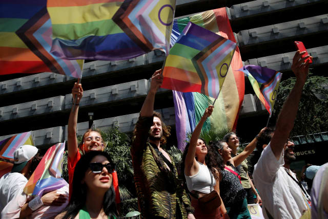  Turkey's LGBT+ community gather for a pride parade, banned by local authorities, in central Istanbul, Turkey, June 25, 2023. (photo credit: DILARA SENKAYA/REUTERS)