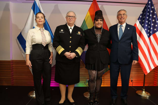  (From right to left) Israeli Ambassador to the US Michael Herzog, Eurovision 2018 winner Netta Barzilai, Assistant Secretary for Health Adm. Rachel L. Levine, M.D., and Shirin Herzog (photo credit: SHMULIK ALMANY/ISRAELI EMBASSY IN THE US)