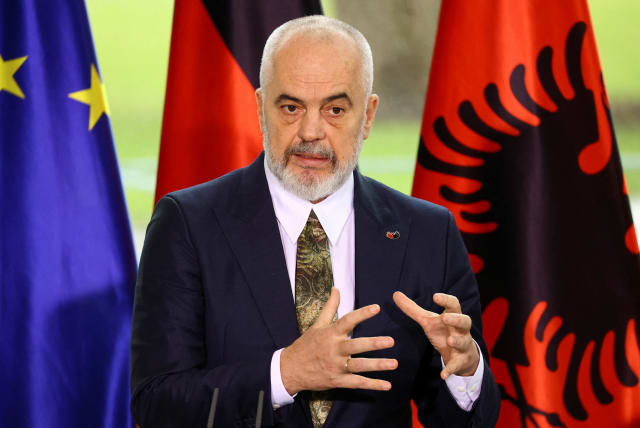 Albania's Prime Minister Edi Rama attends a news conference at the Chancellery in Berlin, Germany, March 7, 2023. (photo credit: REUTERS/CHRISTIAN MANG)